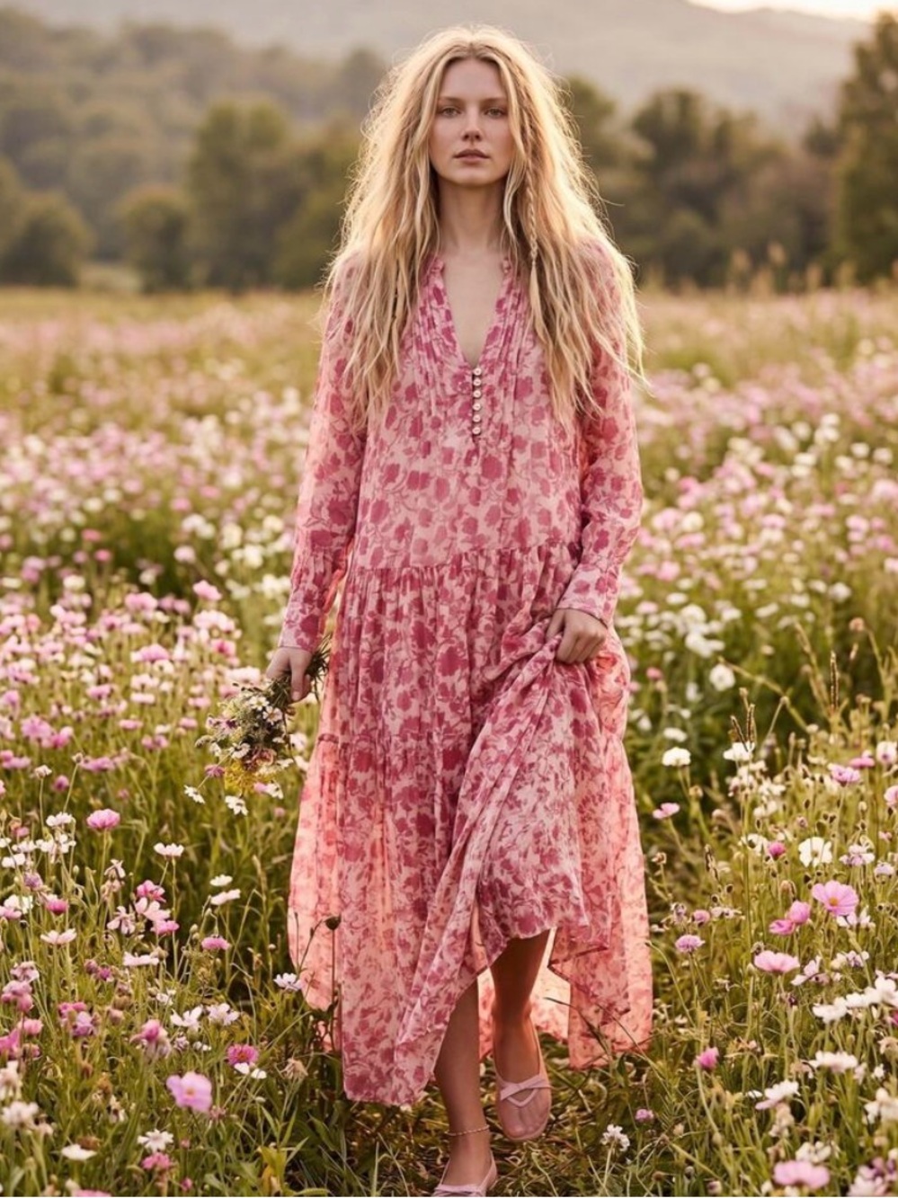 Free People Women's See It Through Floral Long Sleeve Maxi Dress